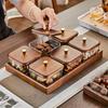 Elegant Glass and Walnut Wood Divided Snack Plate for Coffee Table