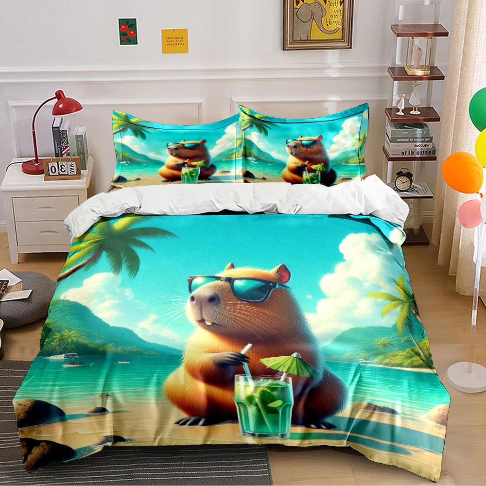 Entspanntes Capybara Strand Design Bettwäsche Bettbezug Set Bettbezug Kissenbezüge (1 * Bettbezug 2 * Kissenbezüge, ohne Bettdecke)