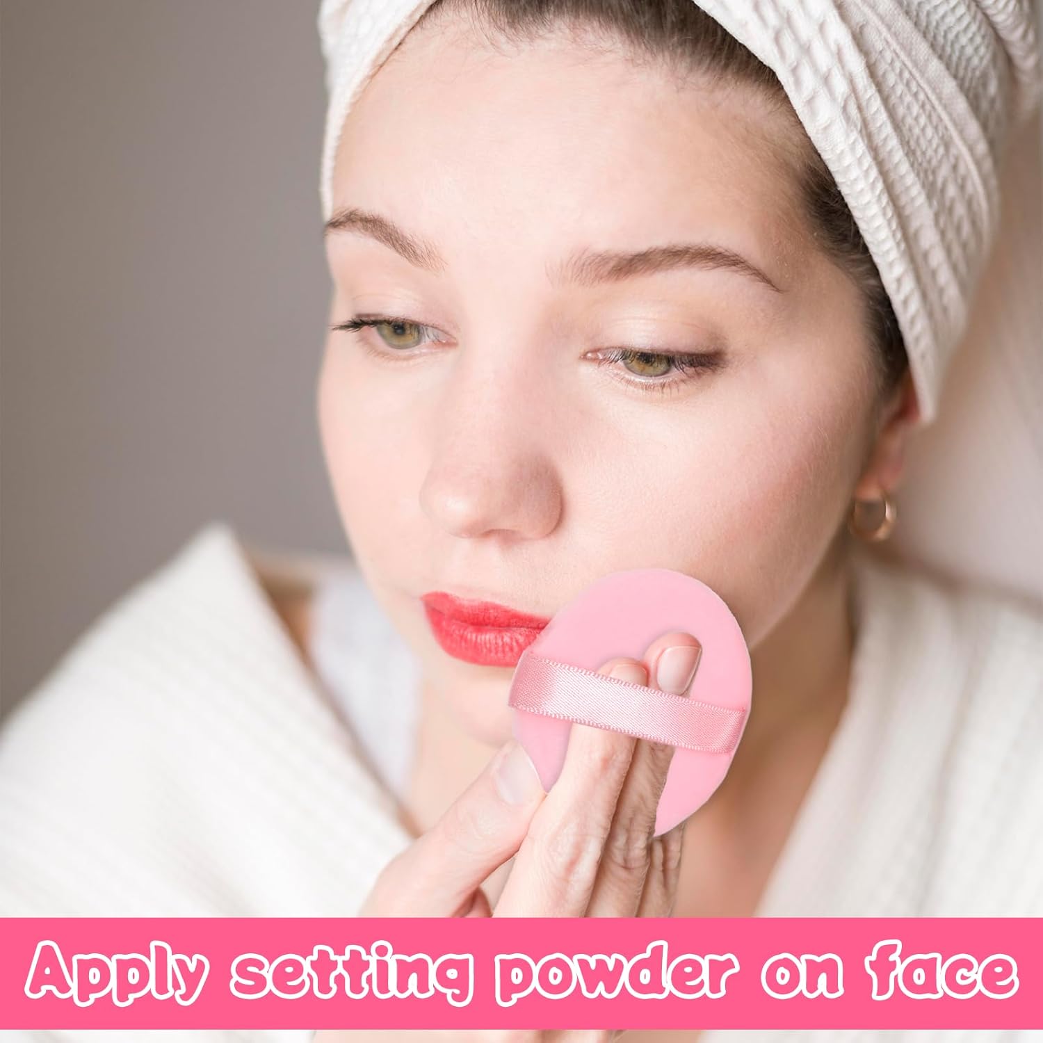 2 Pcs 2.1 Inch Pink Round Setting Puff Soft Powder Puffs for Body Includes 2pcs Container Small Makeup Puff Soft Velour Powder Puffs for Loose Body