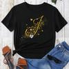 Custom Name Letter Combination Gold Letter Font Short Sleeve Tops Black T-shirt Female Tops
