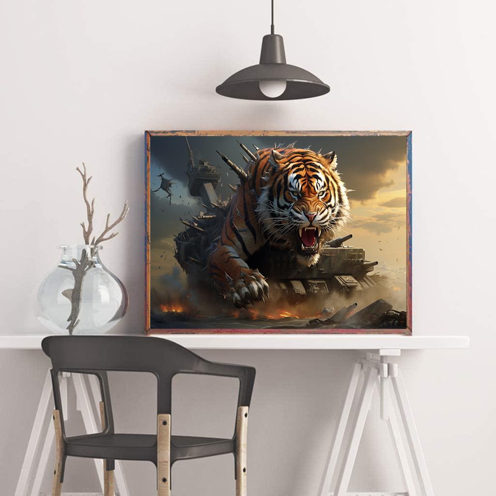 DIY pictura cu diamant Tiger Tank Kit punct de cruce Arta mozaic Pictura cu diamant Cerc complet/Patrat Diamant Decor pentru casa