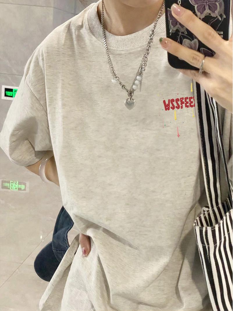 

Women s Plus Size American Letter Print Cotton Short Sleeve T-Shirt - Versatile and Loose Design 3XL (156-170 lbs) светло-серый