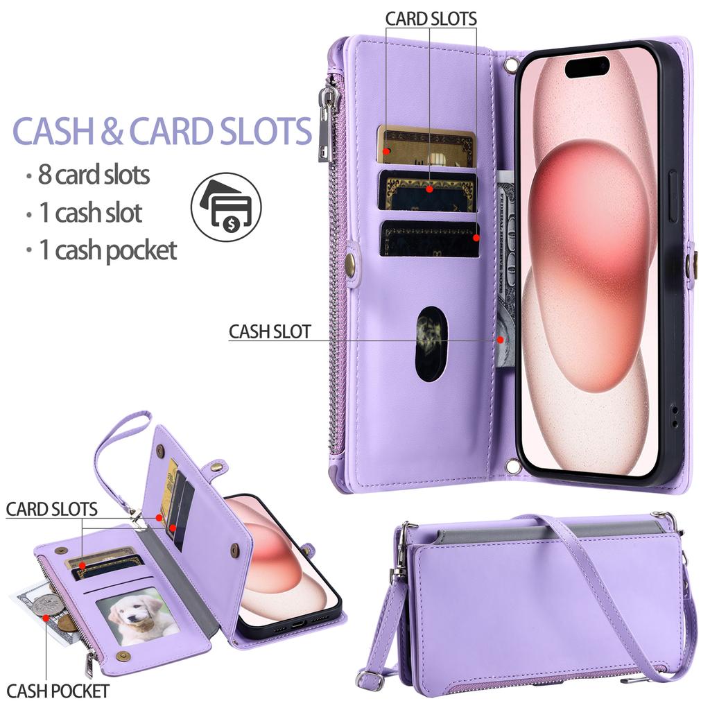 015 Style For iPhone 16 Pro Case Protective Leather Wallet Phone Cover with Straps