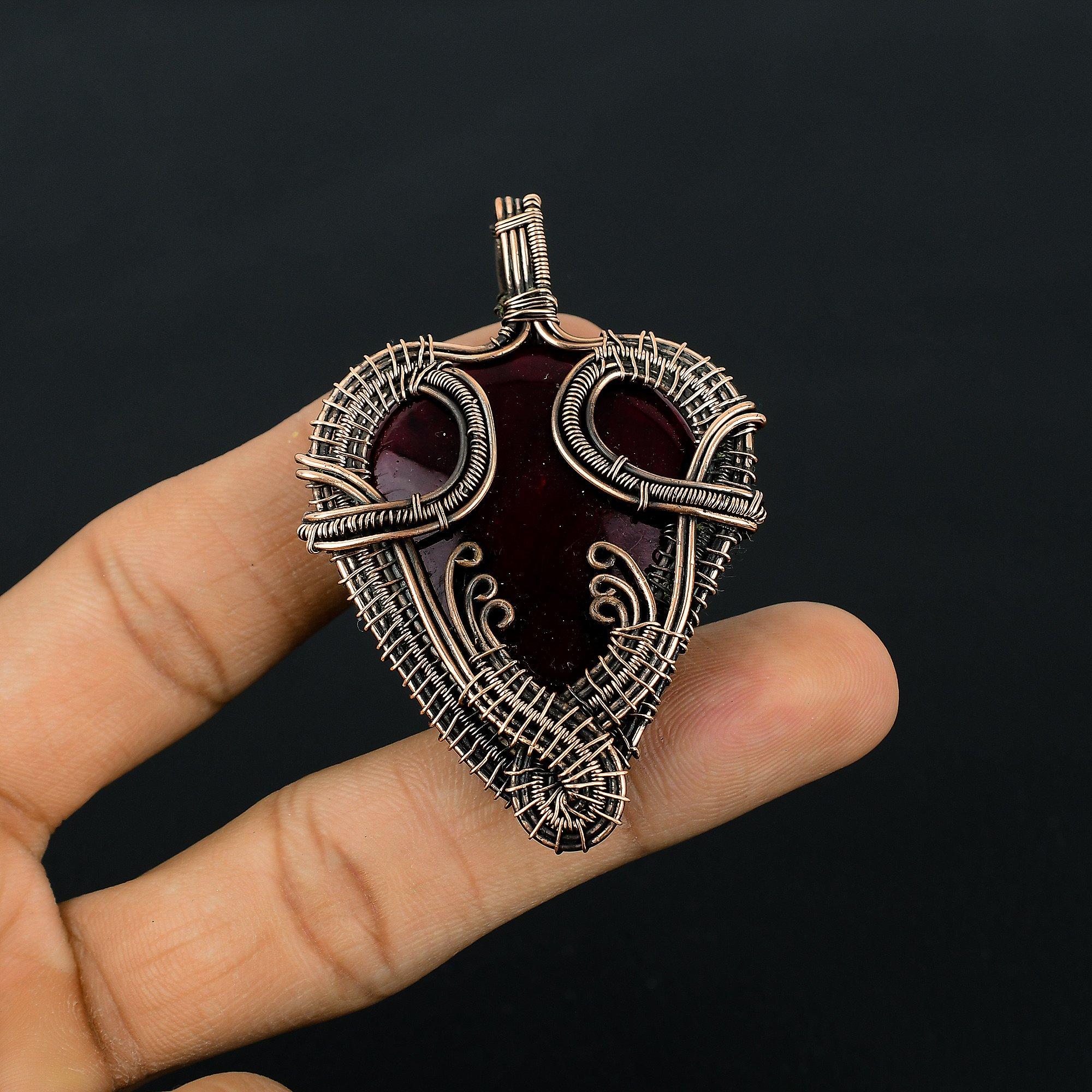 

Подвеска из красного лабрадорита, украшение, обернутое медной проволокой 999 пробы, подвеска с драгоценным камнем, ювелирное изделие ручной работы, свадебный подарок 2.44 Inches