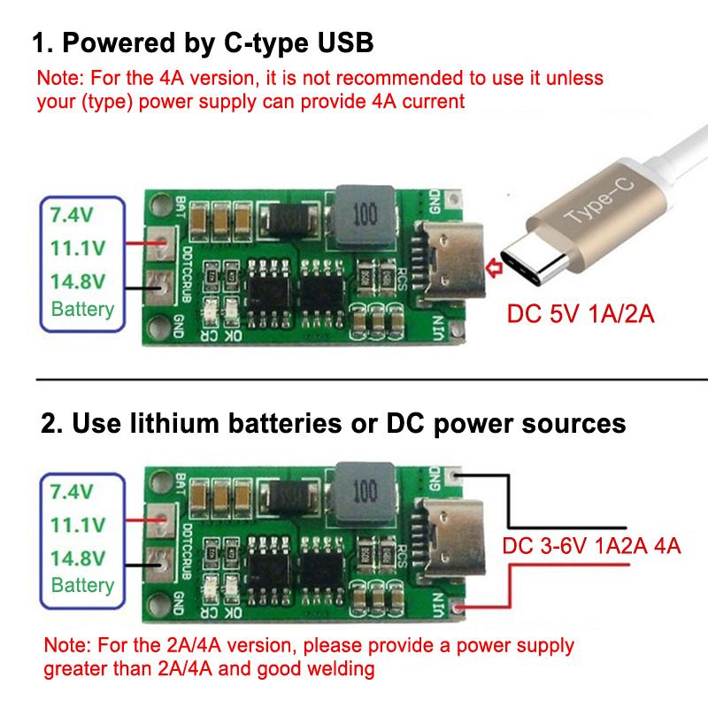 Wielokomórkowy 2S 3S 4S Typ-C Na 8.4V 12.6V 16.8V Step-Up Boost Ładowarka Lipo Polymer Li-Ion 7.4V 11.1V 14.8V 18650 Bateria Litowa