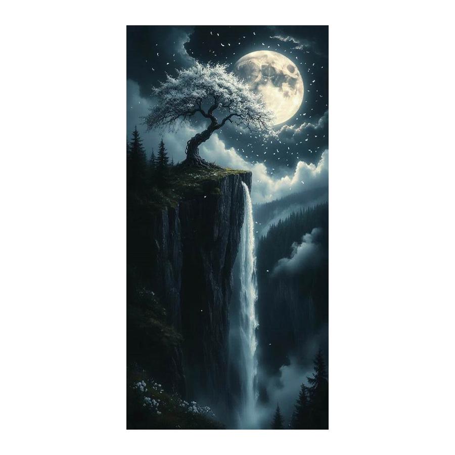 Лунное дерево водопад большой размер Алмазная живопись пейзаж DIY полный квадрат круглый бриллиант стразы вышивка мозаика крестик наборы Square drill 30x60cm