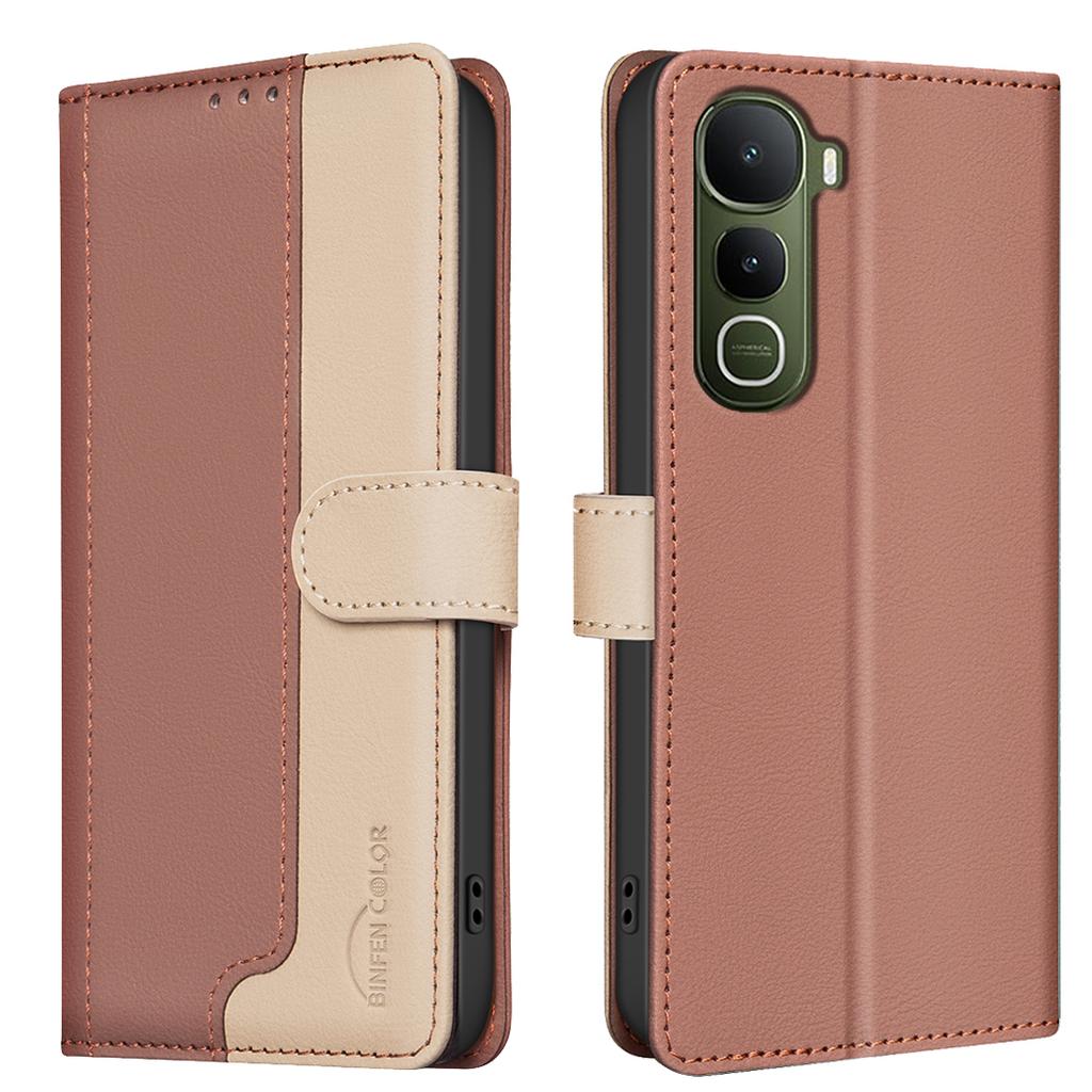 For Vivo Y400 5G Leather Case BINFEN COLOR Splicing Color RFID Blocking Wallet Stand Phone Cover