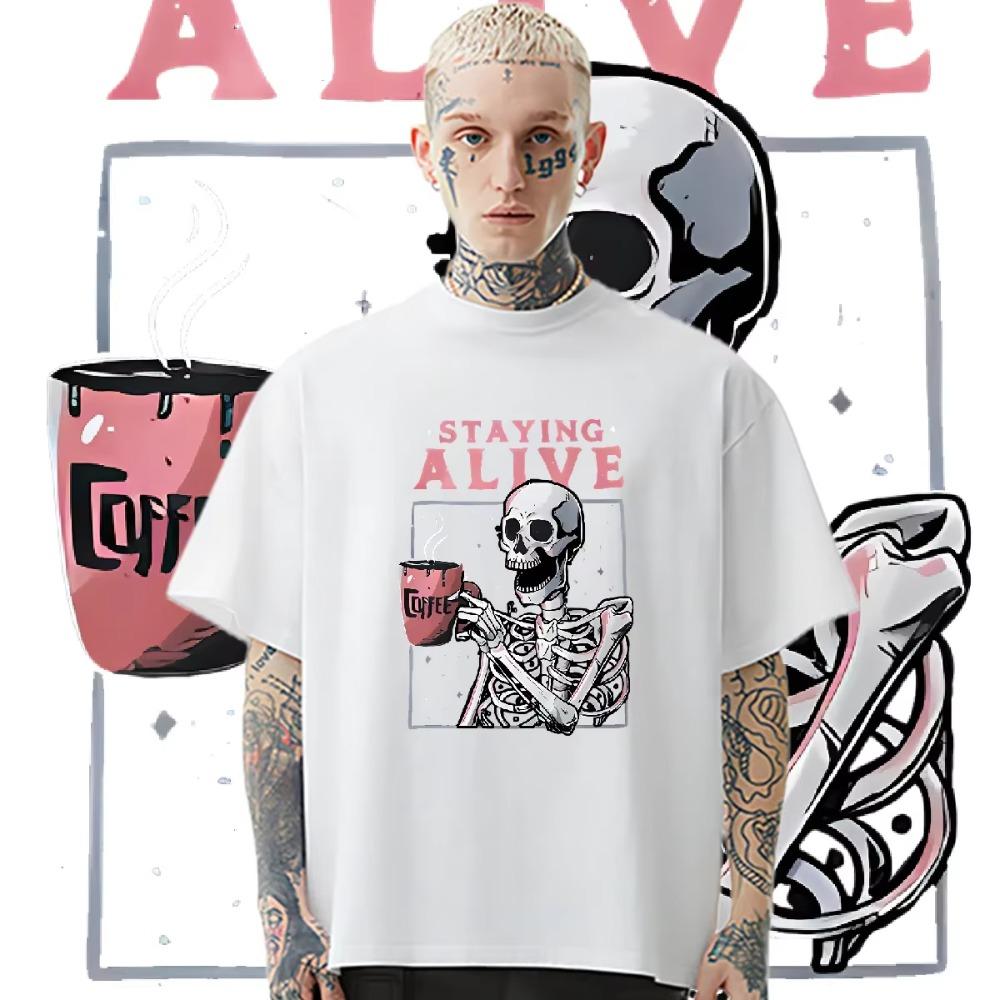 O-Neck T-shirt Loose Oversized Tees Retro Harajuku Rap Style Tshirt High Quality Cotton Clothes Casual Style Unisex T Shirt