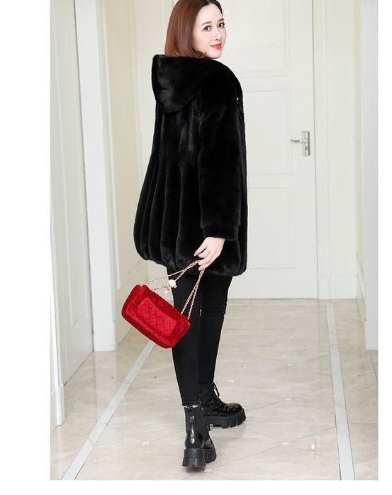 2026 Women's Mid-Length Hooded Faux Mink Fur Coat