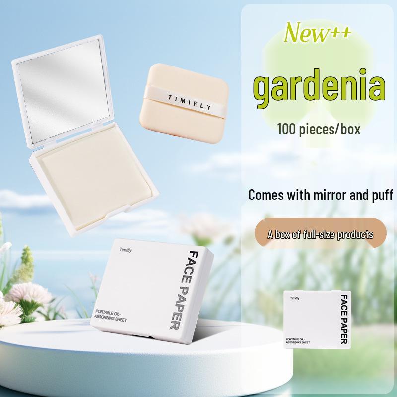 Timifly Puff-Style Oil-Absorbing Sheets with Mirror Box - 100 Sheets, Portable, Makeup-Safe
