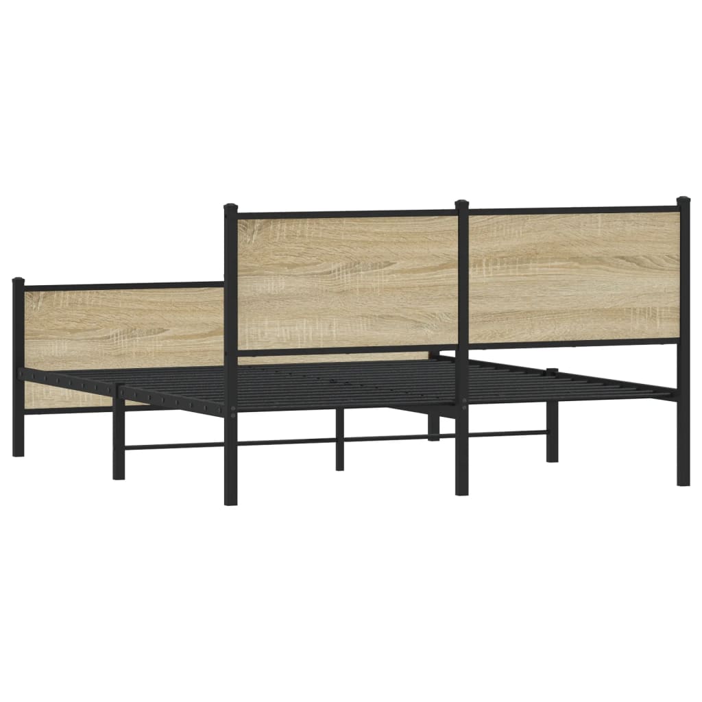 Vidaxl Metalowa Rama Łóżka, Bez Materaca, Dąb Sonoma, 140X190 Cm
