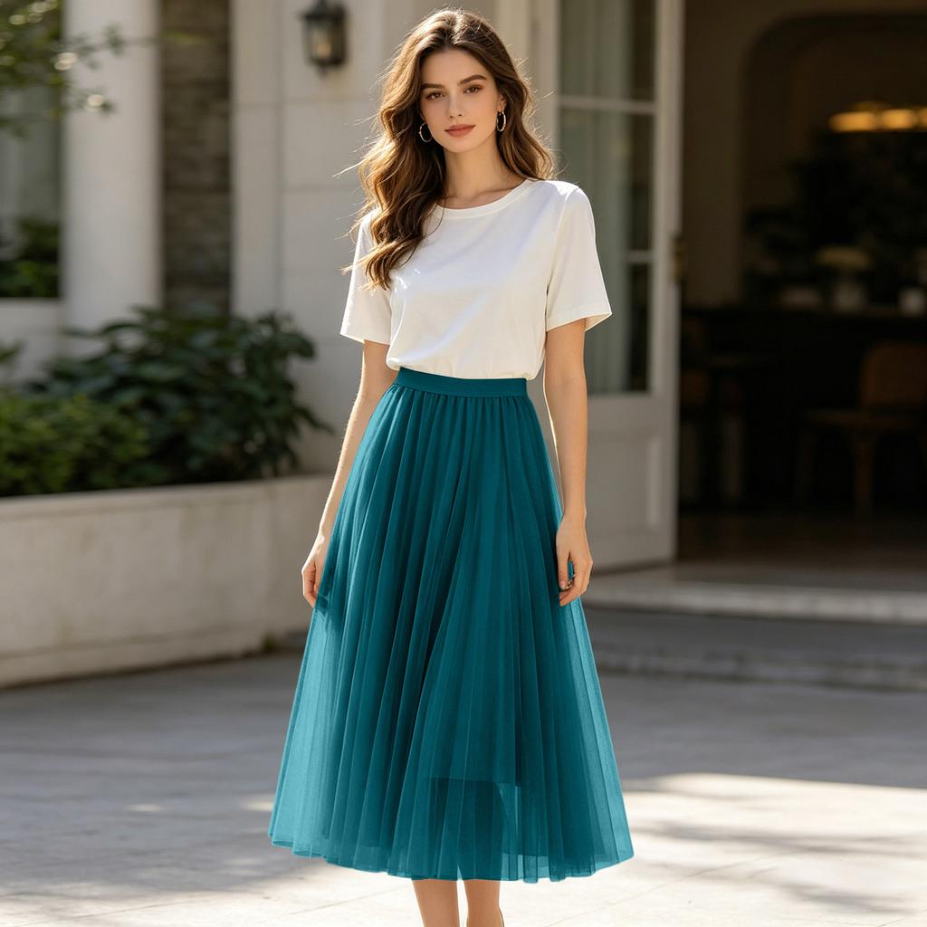 Ladies' Casual And Fashionable Mesh Half Skirt Long Skirt