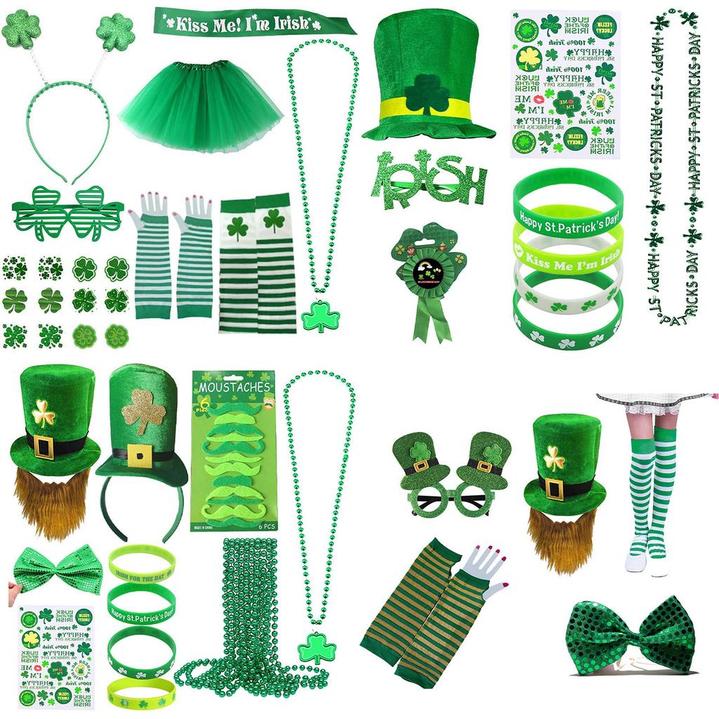 Completed Festival Day Attire For Adults Festival Gathering Outfit Set with Hat Glasses For Adults Green Theme Costume