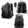Men Waterproof Leather Backpack with USB Charging Port Computer Bag for 14 Inch Laptop Mochilas
