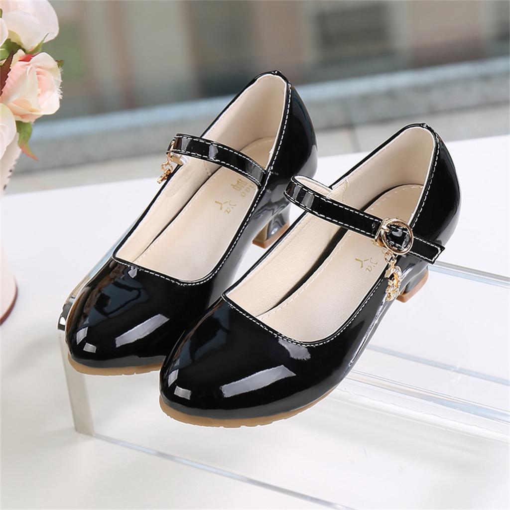 Spring and Autumn New Sparkling Pink Girls' High Heel Princess Shoes Korean Edition Student White Performance Leather Shoes