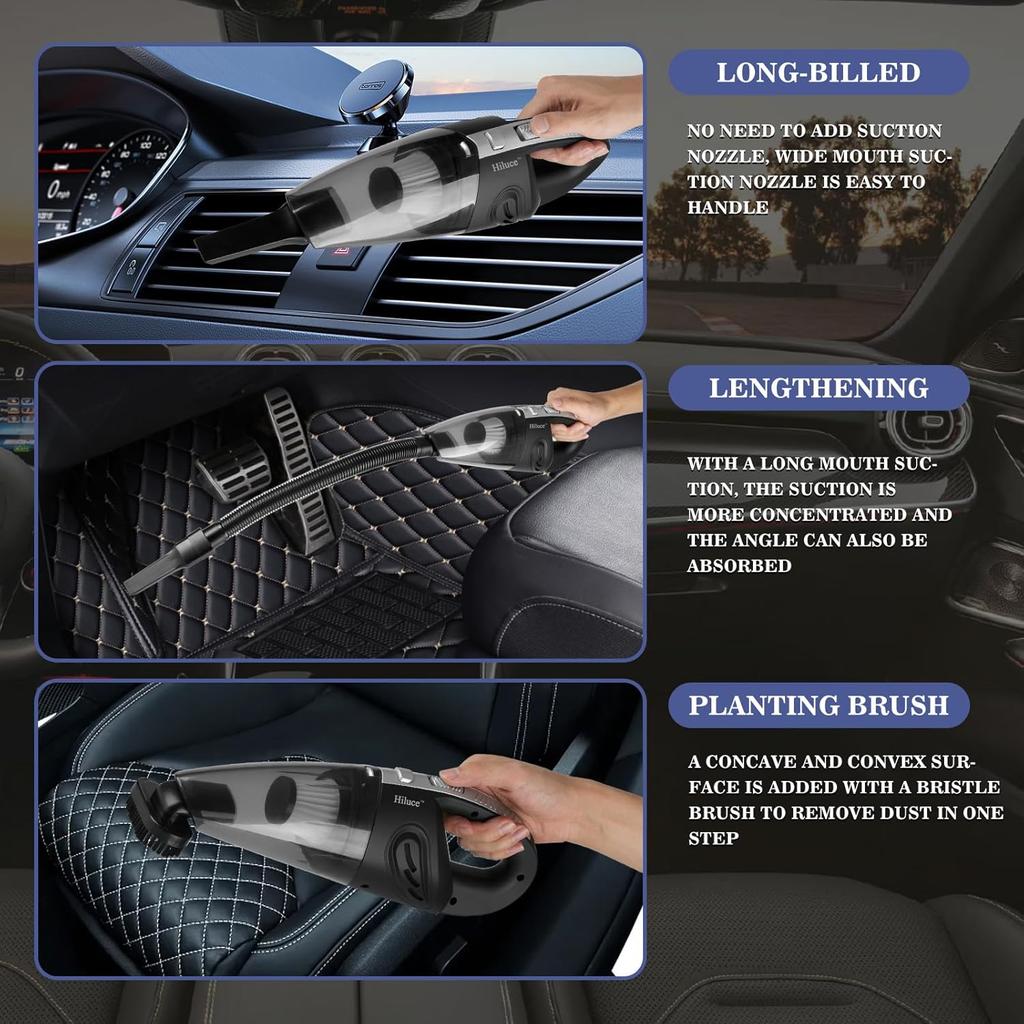 Car Vacuum Portable Cordless, Handheld Car Vacuum Cleaner High Power for Wet and Dry, USB Rechargeable Lightweight Cordless Vacuum, 0.45L Capacity