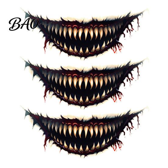 Long Lasting Sweat Proof Tattoos 3Pcs Realistic Scary Mouth for Halloween Zombie Vampire Clown Party, Waterproof Temporary Horror Decals Adults,