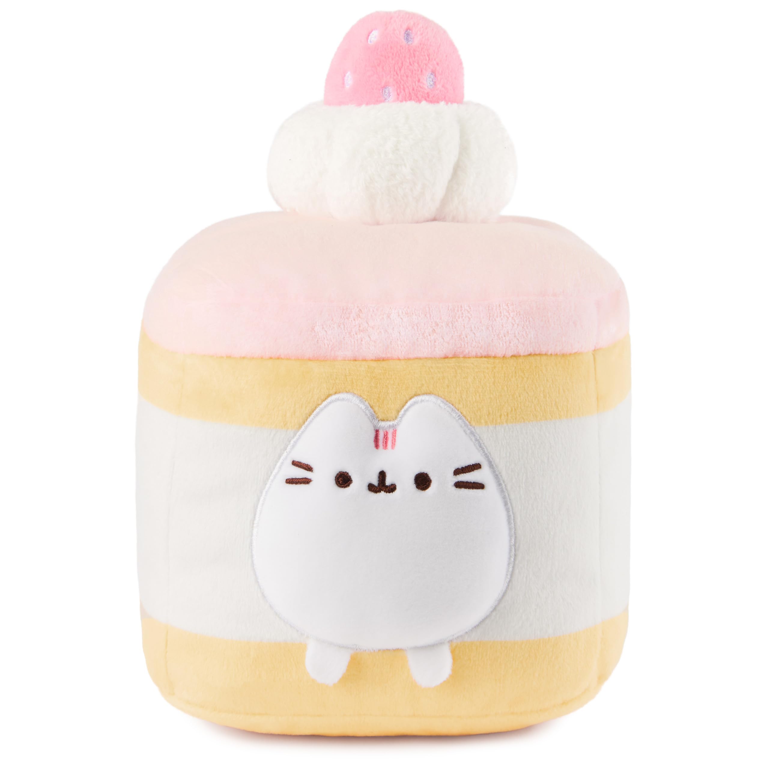 Плюшевая игрушка GUND Pusheen Клубничный Бисквитный Торт, Сквиш-игрушка, Коллекционная плюшевая игрушка, Плюшевый десерт, Плюшевая кошка для детей от 8 лет, Розовый, 6
