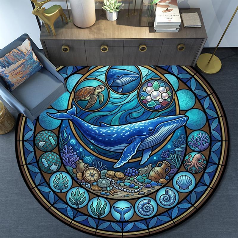 Marine Life Glass Round Area Rug Under Office Chairs Bedroom Living Room Home Decor