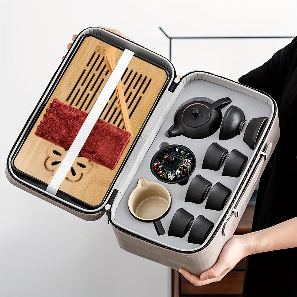1set Ceramic Black Kung Fu Tea Set Portable Travel Tea Set Office And Living Room Tea Gift Box Set Household Tea Pot And Cup Tea Brewing Set Suitable