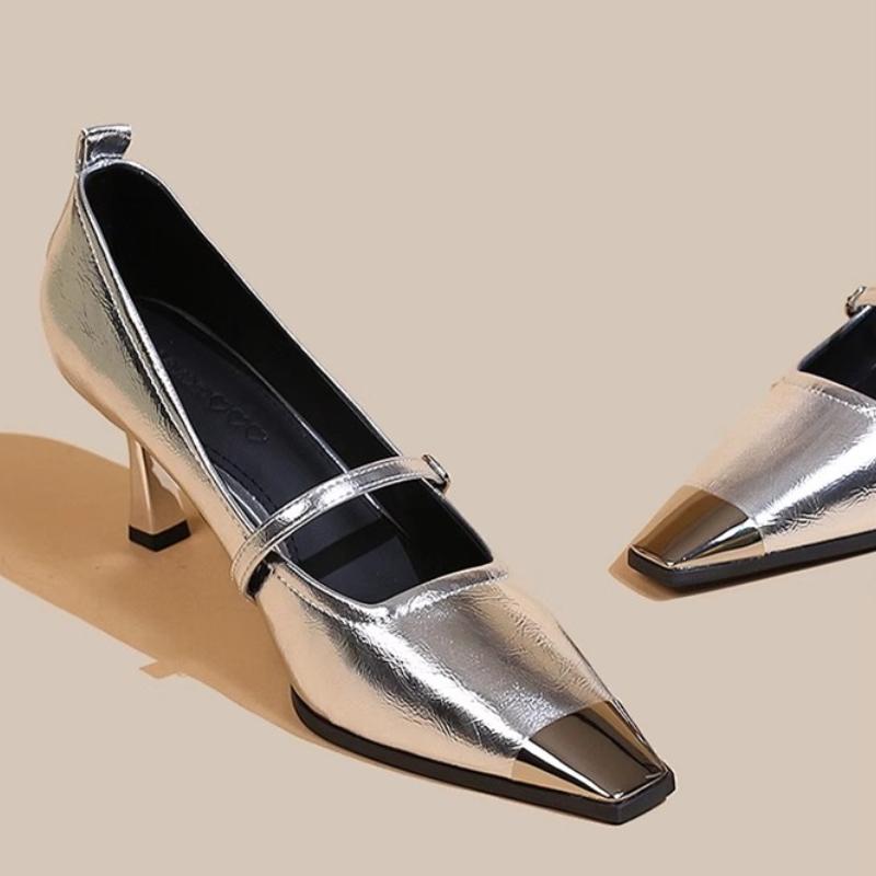 Women High Heel Pointed Toe Sexy Shoes Fashion Design New Luxury Thin Heel Shallow Patent Leather Sandals Buckle Single Shoes