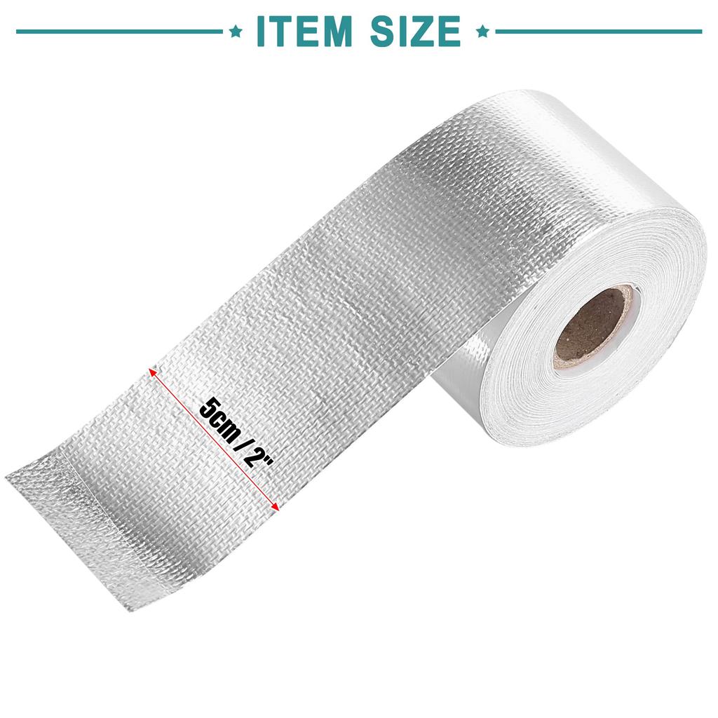 ACROPIX Fiberglas-Wickelband Thermische Barriereband Rolle Barriereband Auspuffrohrschutz-Wickelband 5cm x 15m Silberfarben 1 Stück