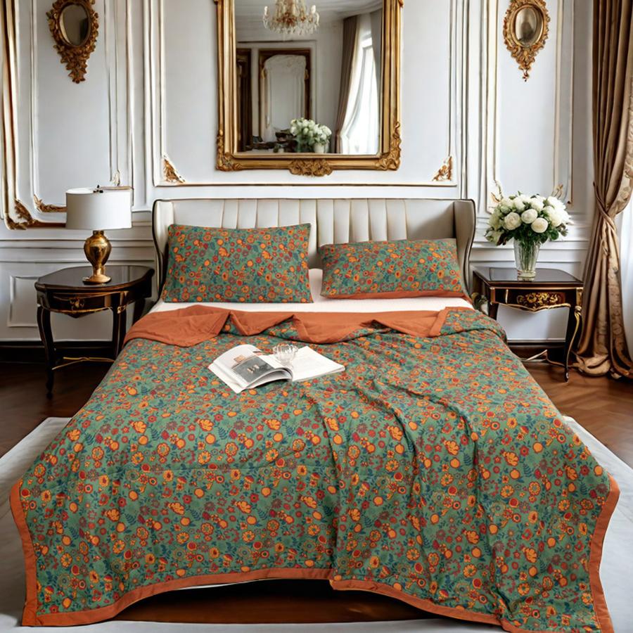 Daisy Printed Quilted Summer Quilt Single Quilt Cool Feeling Summer Quilt Queen Smooth Ice Silk Cooling Blanket Summer Comforter