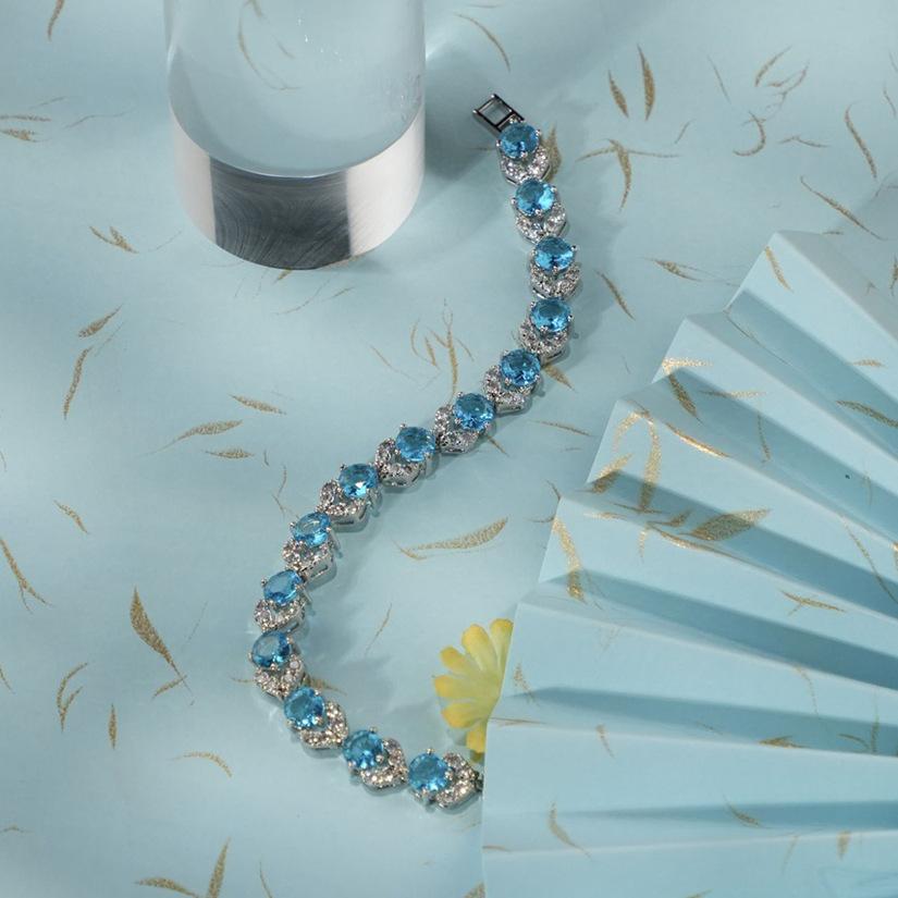Brilliant Light Blue Cubic Zirconia Bracelets Silver Color Fashion CZ Tennis Bracelet for Women Engagement Party Jewelry Gifts