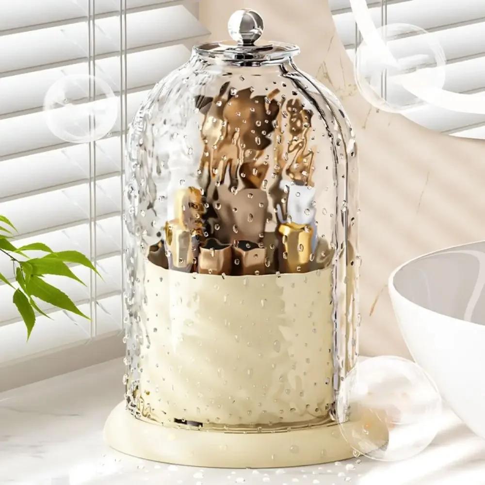 360° Rotating Makeup Brush Holder with Lid Desktop Makeup Organizer Cosmetic Storage Box Lipstick Eyebrow Storage Container Box