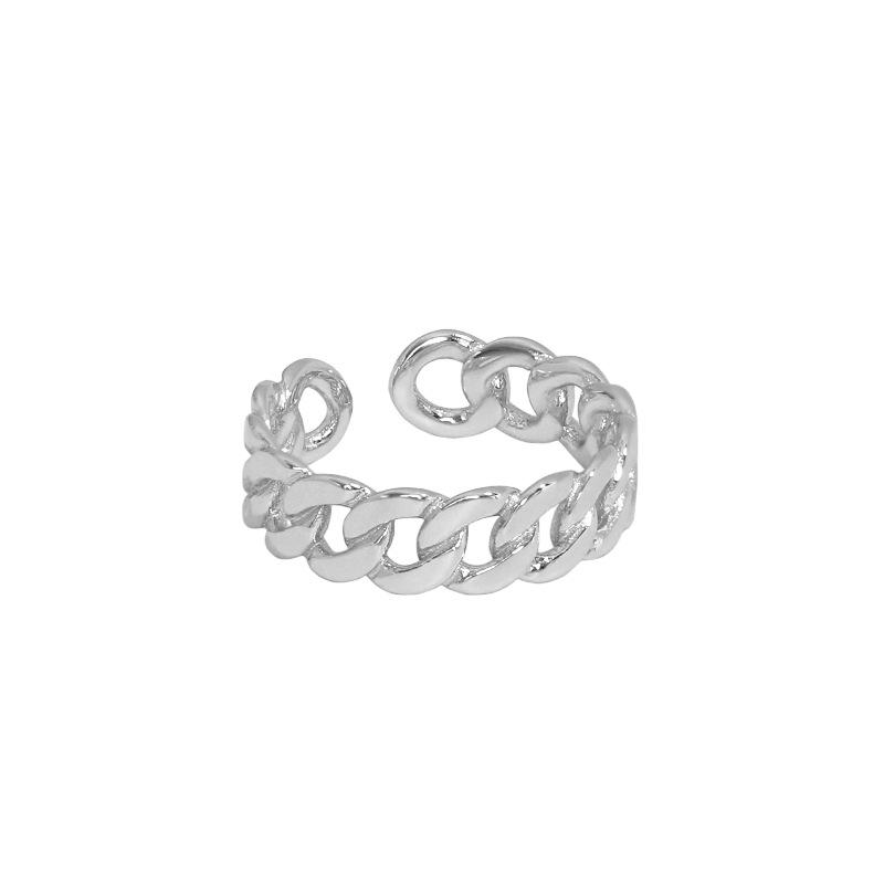 S925 Sterling Silver Curb Chain Open Hollow Ring for Women Trendy Cuban Chain Link 925 Solid Silver Wedding Ring for Girls платиновый