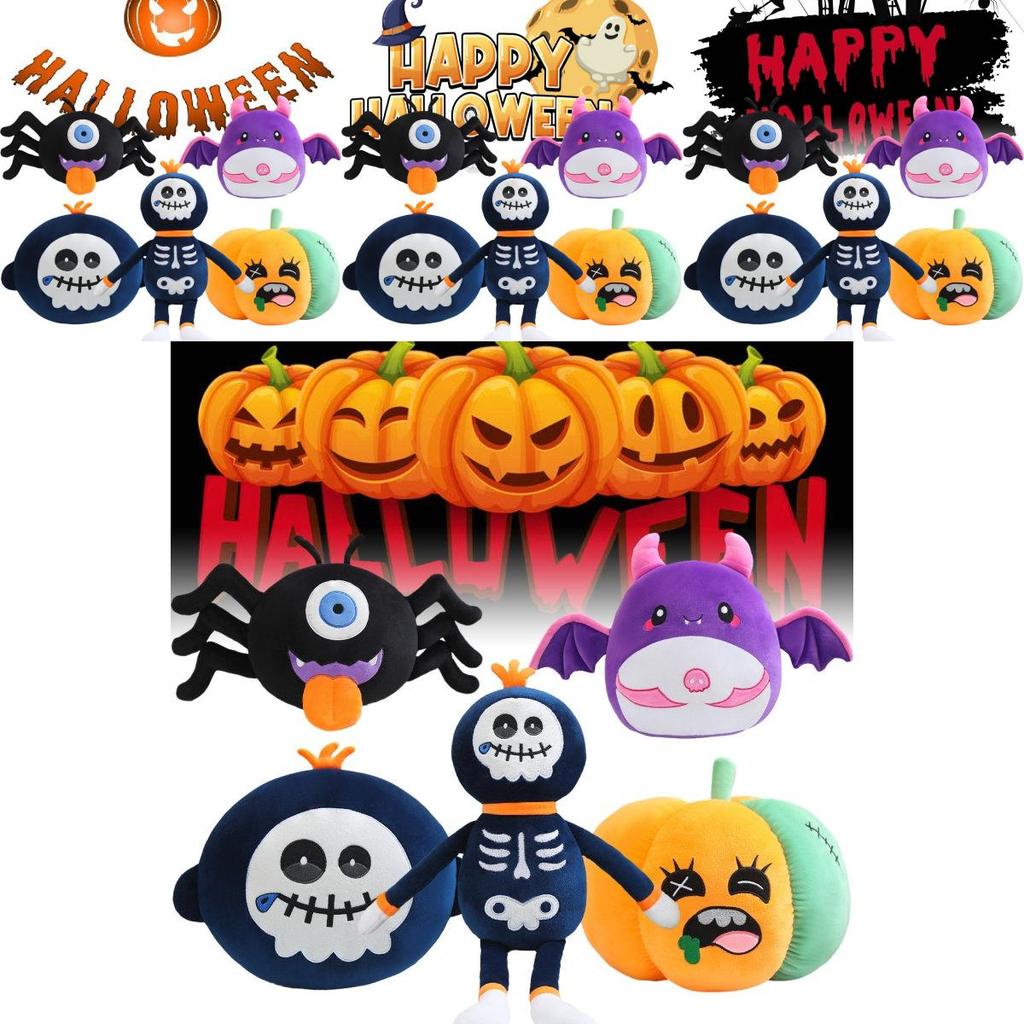 Adorable Halloween Plush Doll Featuring Skeleton Reaper Bat Zombie Pumpkin Spider