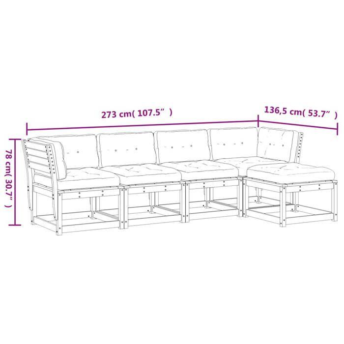 VidaXL Salon de Jardin avec Coussins 5 pcs, Sièges de Patio, Ensemble de Meubles, Mobilier de Terrasse Arrière-cour 3217008