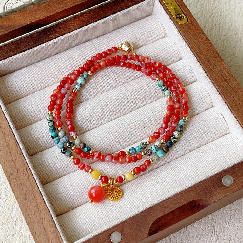 Natural Nanhong agate yellow hair crystal multi-circle bracelet