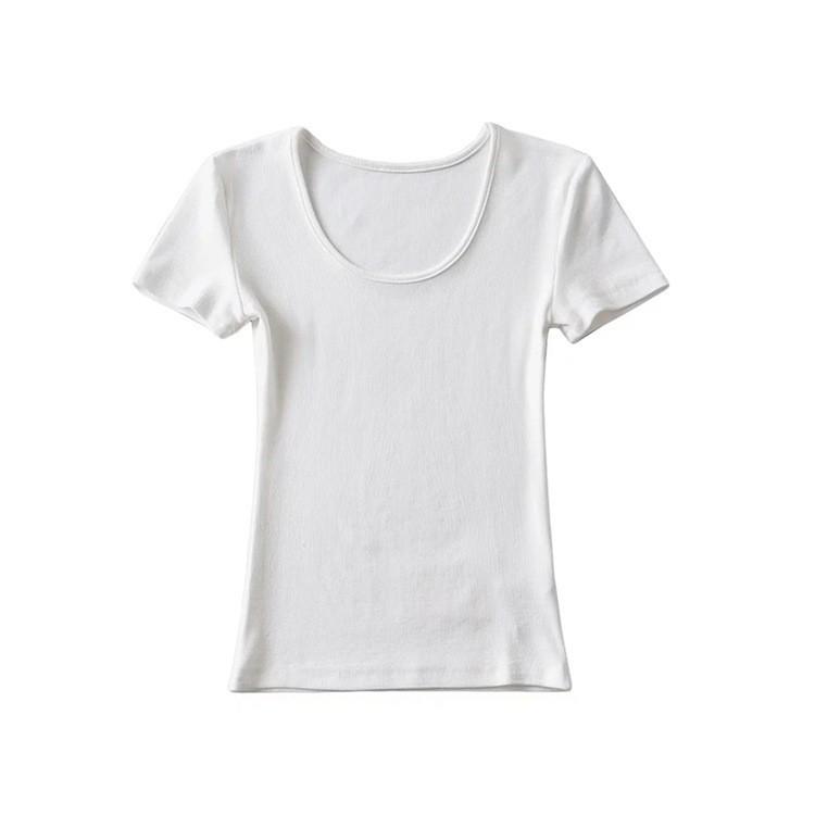 Europäisches und amerikanisches Damen-T-Shirt mit einfarbigem Slim-Fit-Retro-Kurzarm