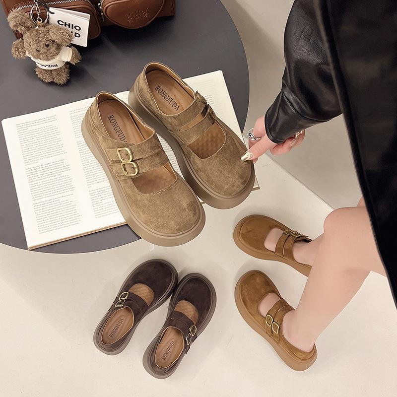 Retro Big Head Soft Sole Shallow Mouth Single Shoes Women's 2025 New Spring Thick Sole Height Increase with Skirt Versatile Mary Jane Shoes