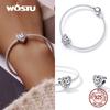 WOSTU 925 Sterling Silver Pink Dress Princess Love Castle Charm Bead Pendant Fit Original Bracelet Necklace For Women Jewelry