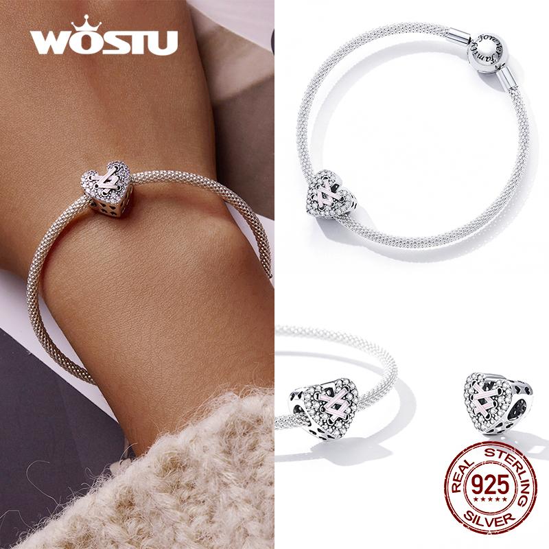 WOSTU 925 Sterling Silver Pink Dress Princess Love Castle Charm Bead Pendant Fit Original Bracelet Necklace For Women Jewelry