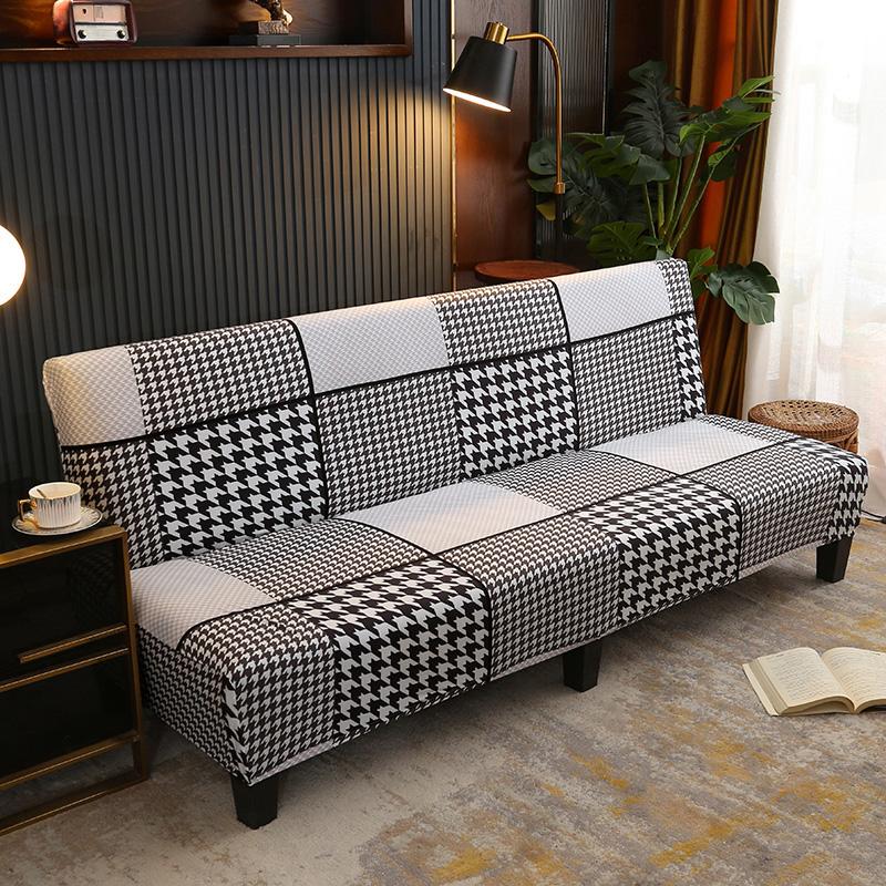 Stretch Futon Slipcover Armless Sofa Cover Furniture Protector Without Armrests Slipcover Soft with Elastic Bottom for Kids