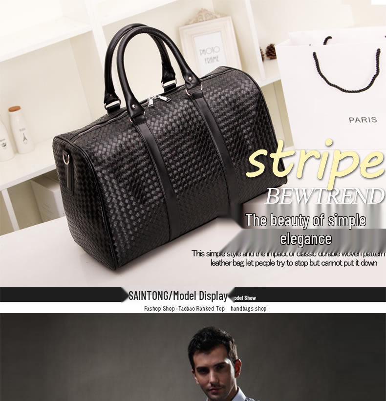Black Woven Large Capacity Unisex Travel Shoulder Bag