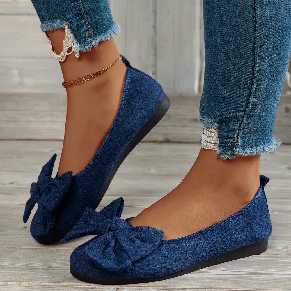 Fashion Large Size Butterfly Knot Ladies Flat round Toe Soft Bottom Summer Grandma Shoes Casual Micro Fiber Upgraded Rubber Sole