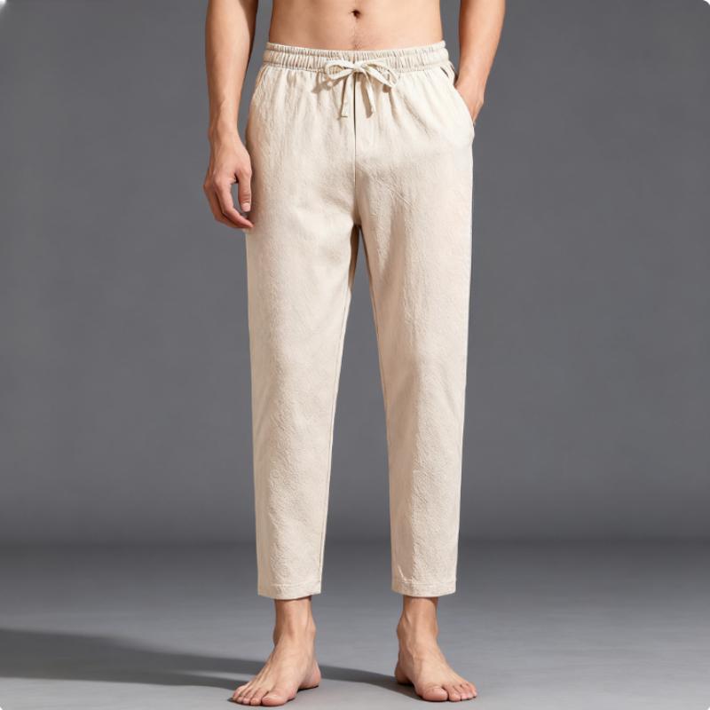 Men's Summer Cotton-Linen Cropped Pants - Loose Straight-Fit, Lightweight Casual Trousers