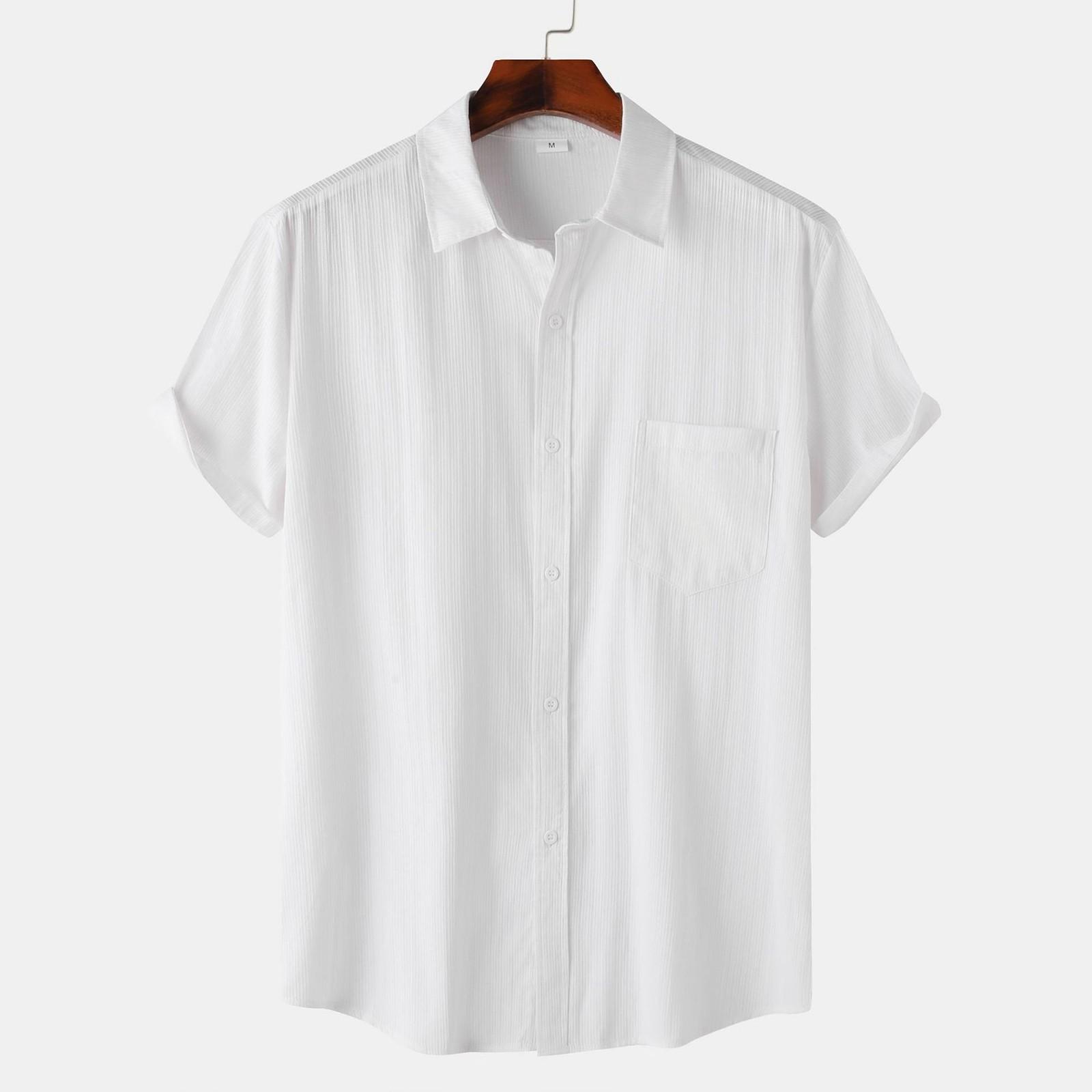 

Men s Casual Single Pocket Color Short Sleeve Single Breasted Lapel Shirt M