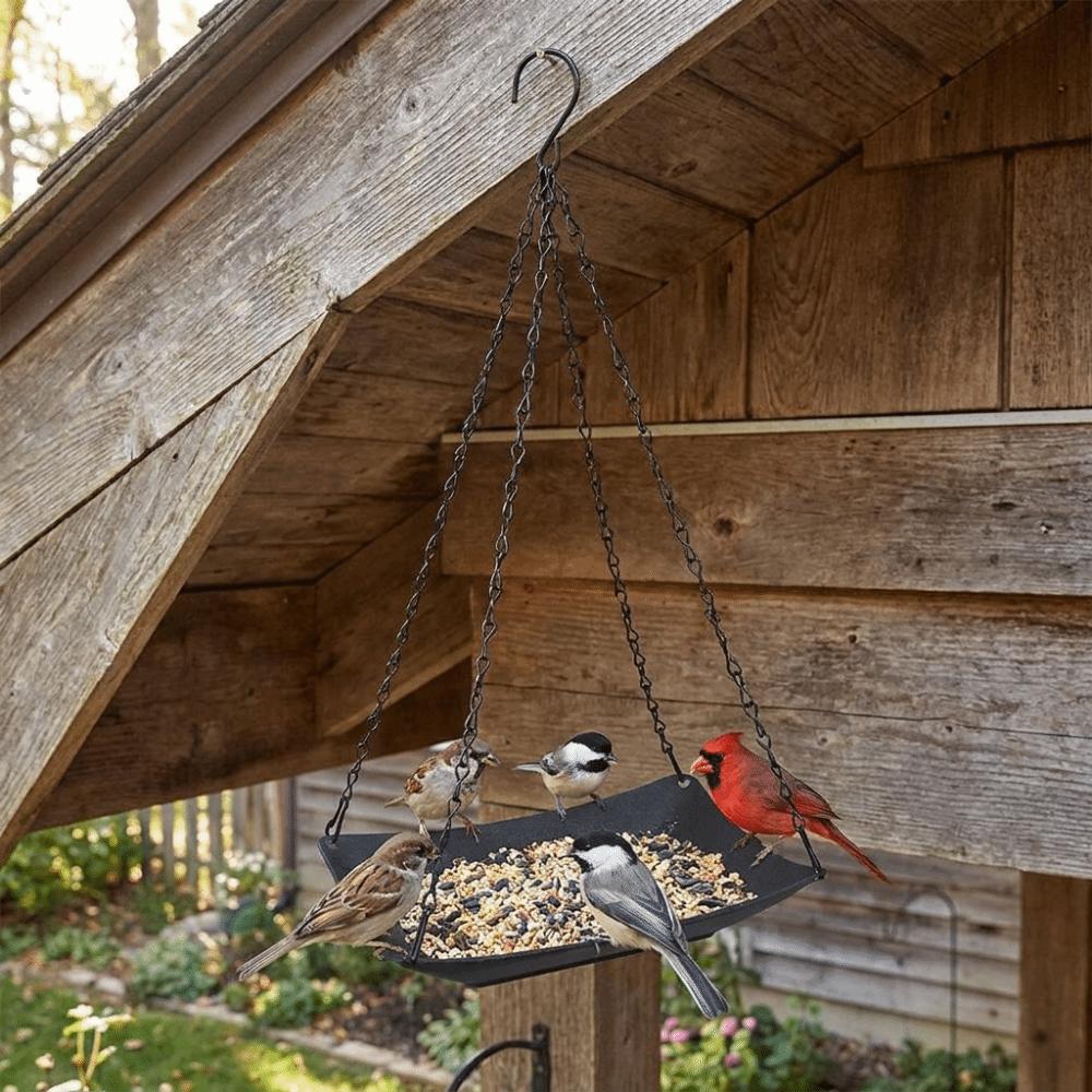 Open Bowl-shaped Hanging Bird Feeder Metal Chain Hook Bird Feeding Platform Garden