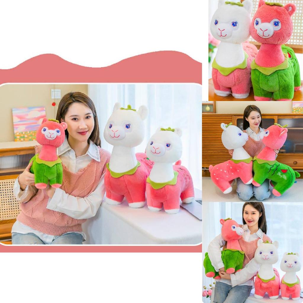 Adorable Pink And Green Fruit Alpaca Plush Toy With Soft Short Plush Material