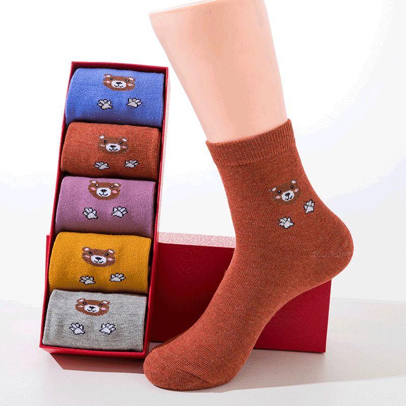 

Повседневные женские носки, носки с изображением животных из мультфильмов, носки с милым принтом, носки до щиколотки, забавные носки для девочек, дышащие носки средней длины 5 pairs серый/синий