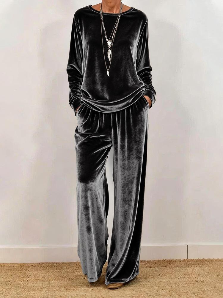 1116 New Women's Clothing, Casual Round Neck Pullover, Long Sleeves and Trousers, Velvet Multi-color Women's Suit.