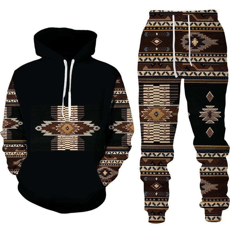 Ethnic Style 3D Print Hoodies Pants Sets Men's Fashion Sweatshirts Hoodie Sweatpants Two Piece Suits Tracksuit Man Clothing