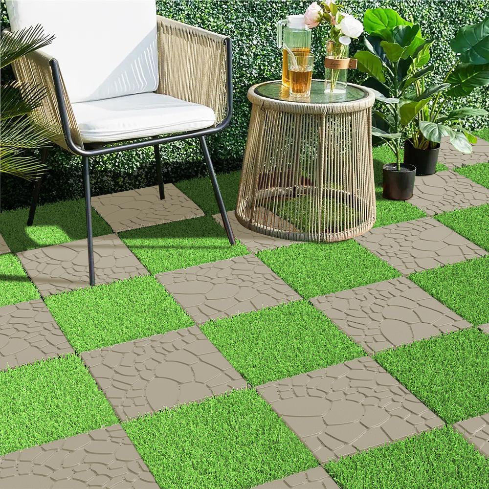 Stone Texture 12" Patio Deck Tiles, Interlocking Decking Tiles, Quick Installation Court Tiles for Porch Poolside Balcony Backyard 44pcs, beige