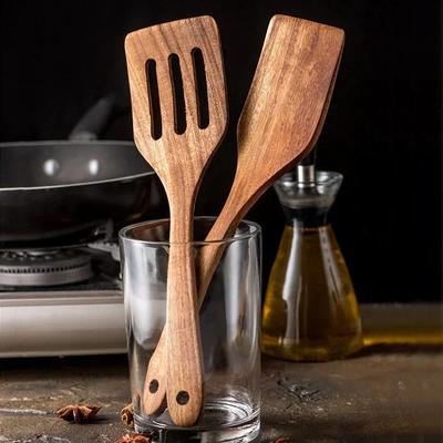 2Pcs Wooden Spatula Kitchen Cooking Spatula Long Egg Pancake Turner Flat Shovel Non-stick Cooking Tools Wooden Kitchen Utensils