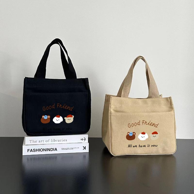 New canvas tote bag dirt-resistant large-capacity simple office worker student versatile lunch box mommy thermal insulation bento bag